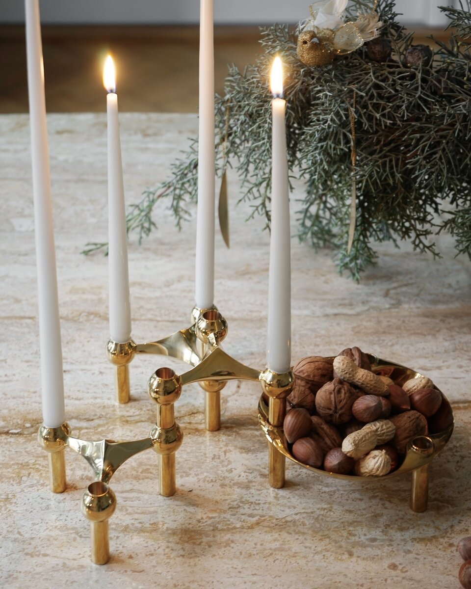 Nagel lysestage - messing